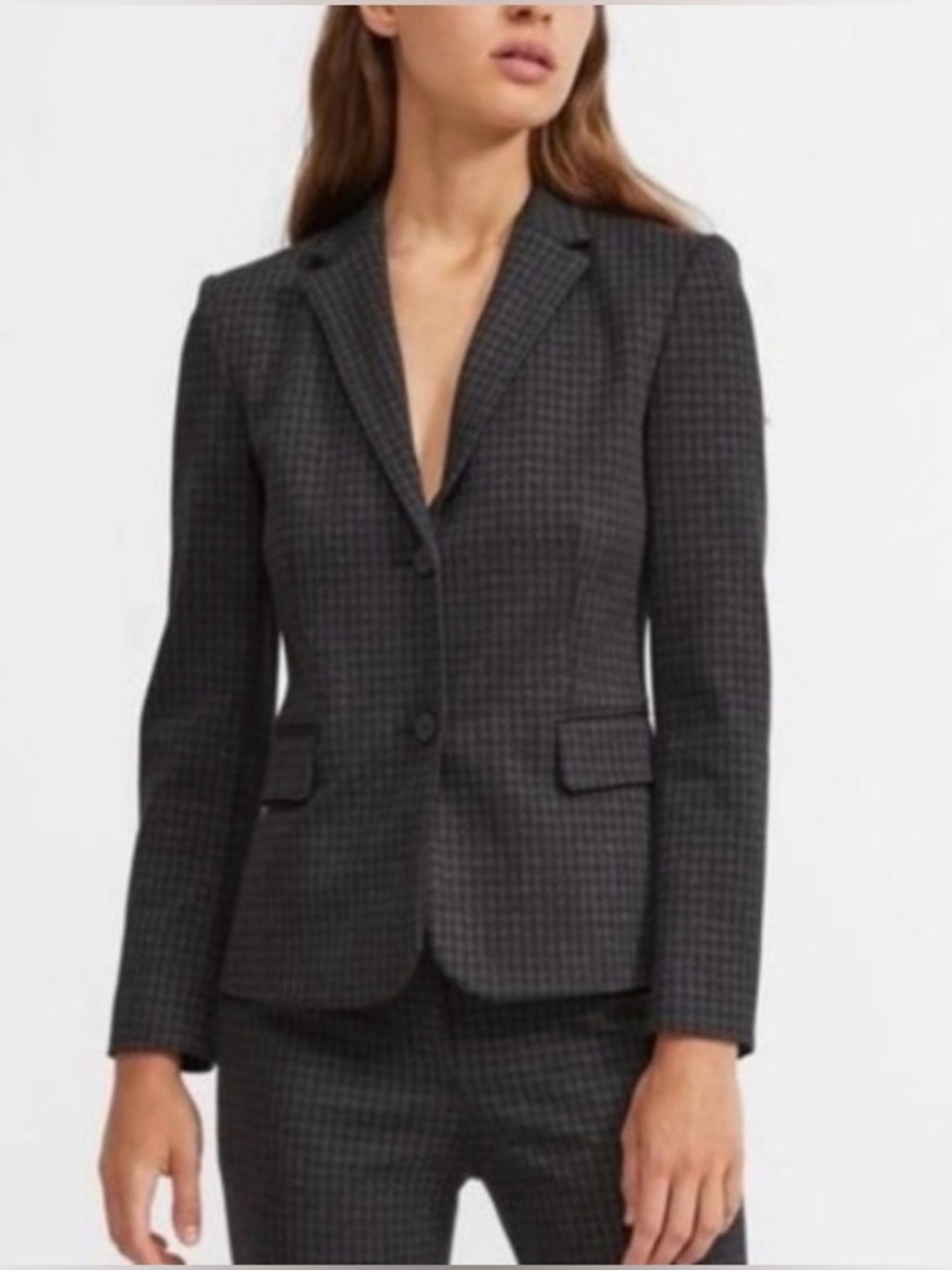 Theory Classic Shrunken Jacket Black Grey Houndstooth
